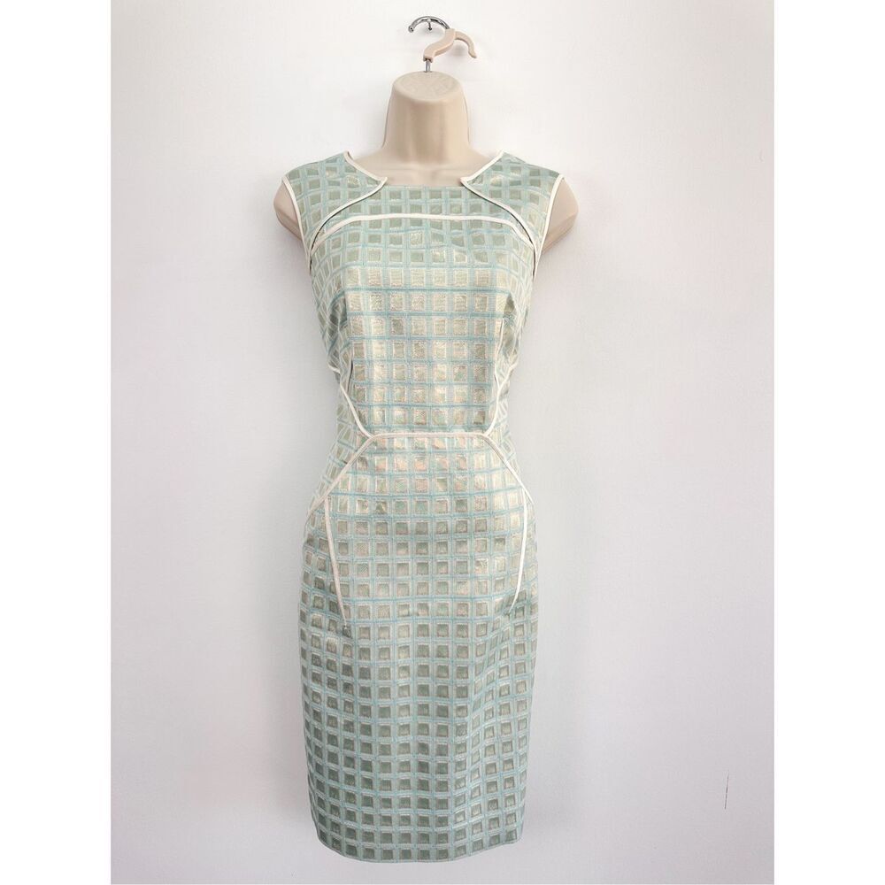 Per Se Women’s Metallic Gold Aqua Square Retro Vintage Inspired Sleeveless Sheat